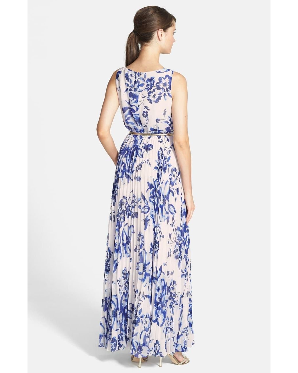 Pleated floral chiffon hotsell maxi dress eliza j