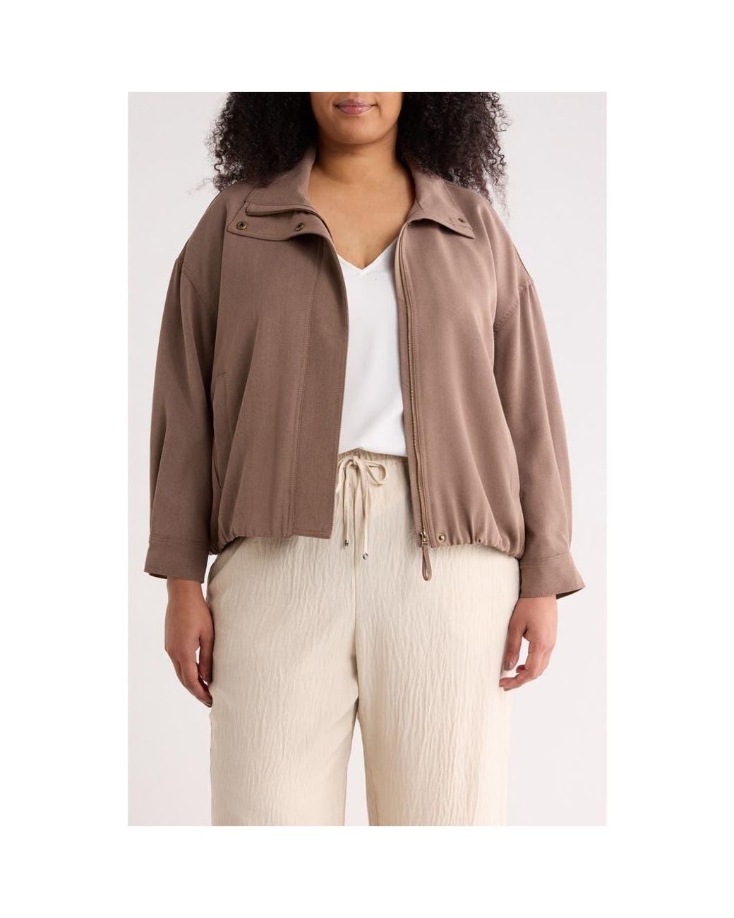 Max Studio Brown Bubble Hem Bomber Jacket
