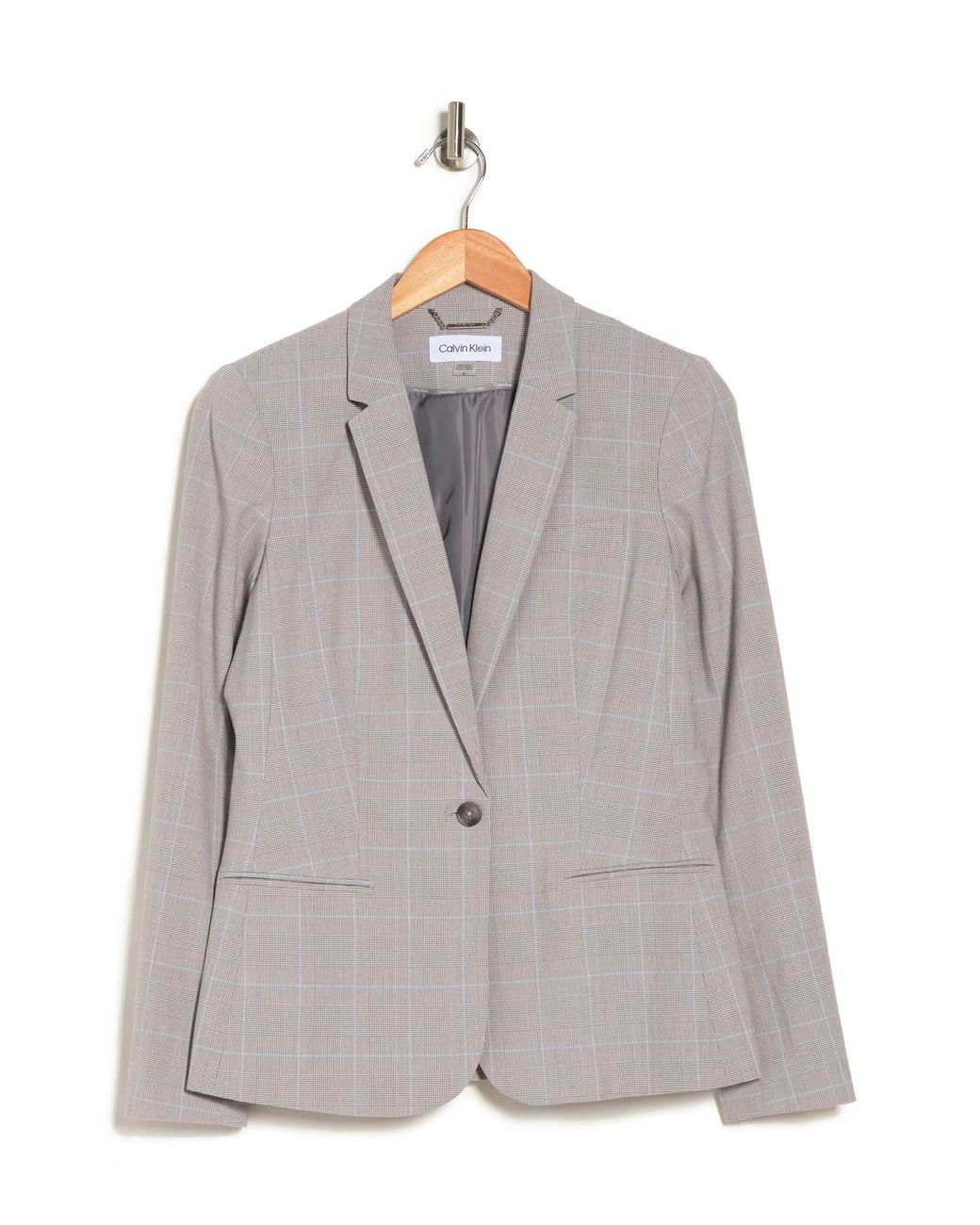 Calvin Klein Glen Plaid One Button Blazer in Gray Lyst