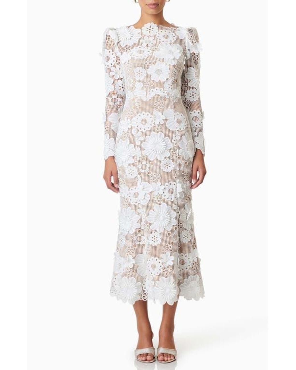 Elliatt Autumn Floral Lace Long Sleeve Cocktail Dress in White | Lyst