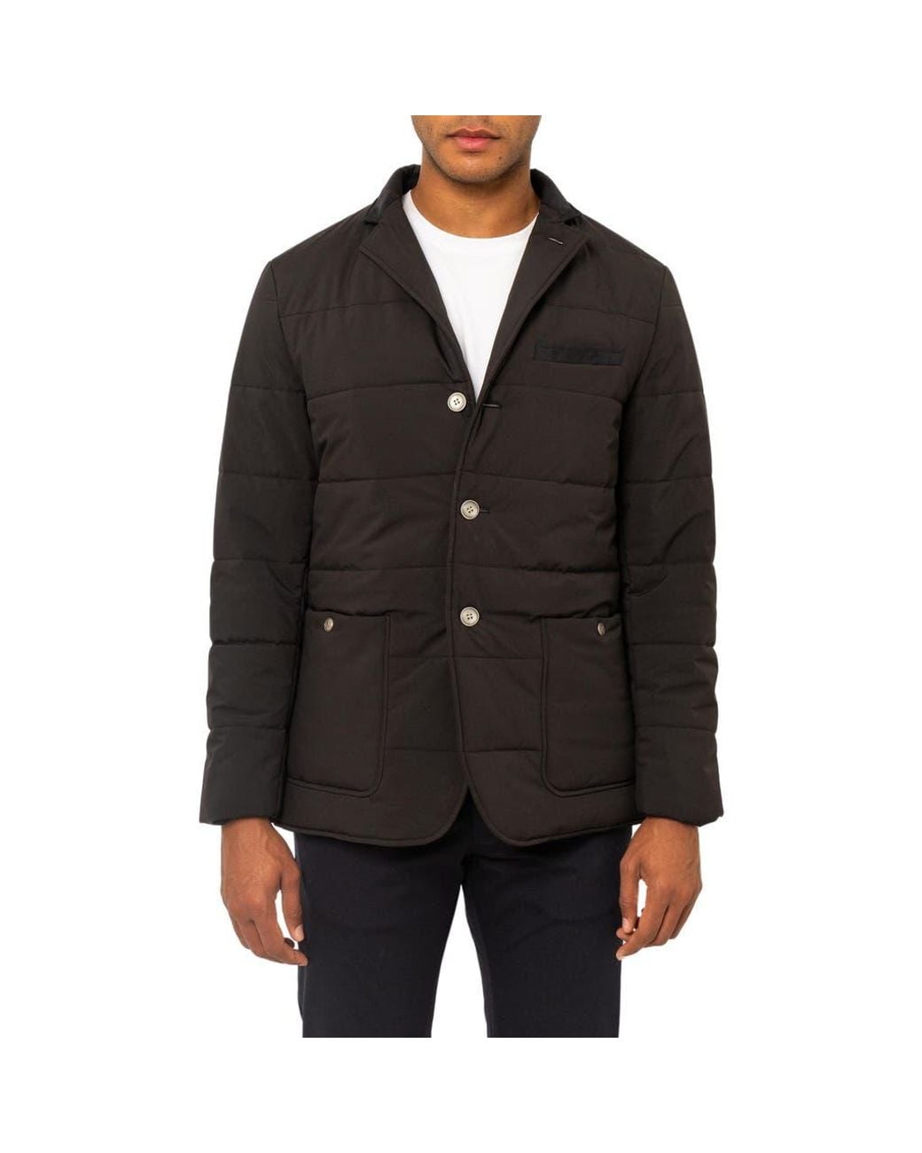PINOPORTE Black Quilted Button-Front Jacket for men