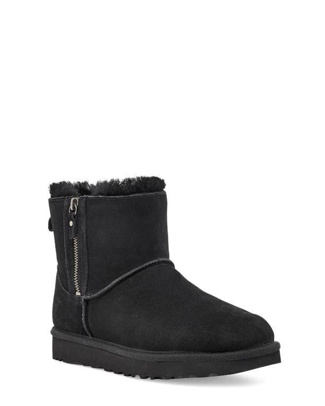 Ugg Black Classic Suede Mini Double Zip Genuine Shearling Boot