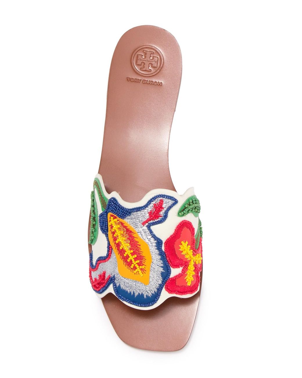 Tory Burch Multicolor Beads Embroidered Leather Bianca Slides Size 39 | Lyst