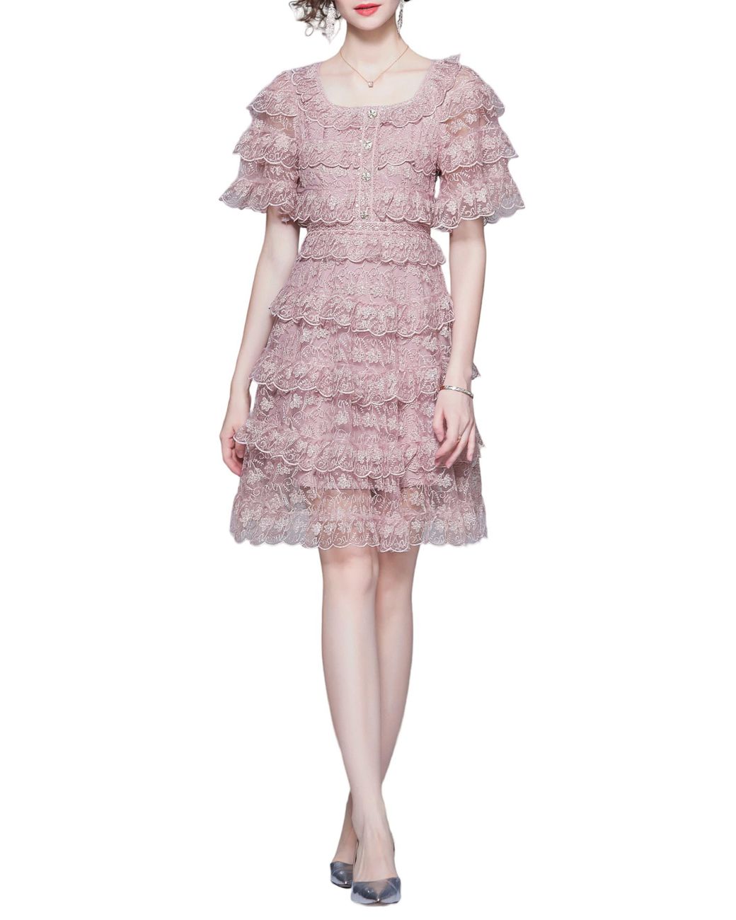 Kaimilan Lace Tiered Fit & Flare Dress in Pink | Lyst