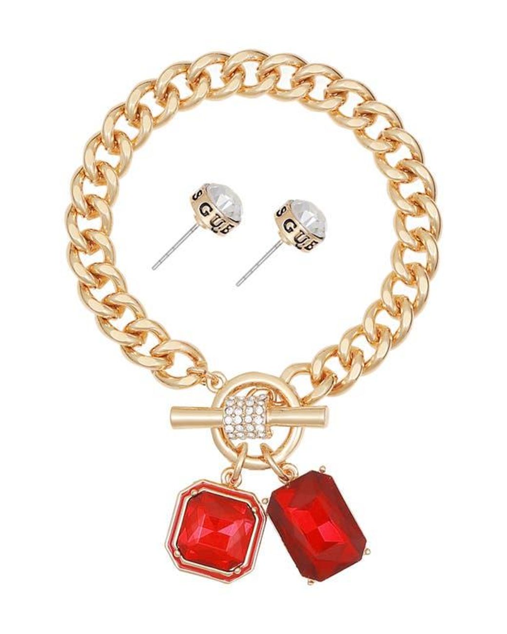 Guess White Toggle Bracelet & Stud Earrings Set