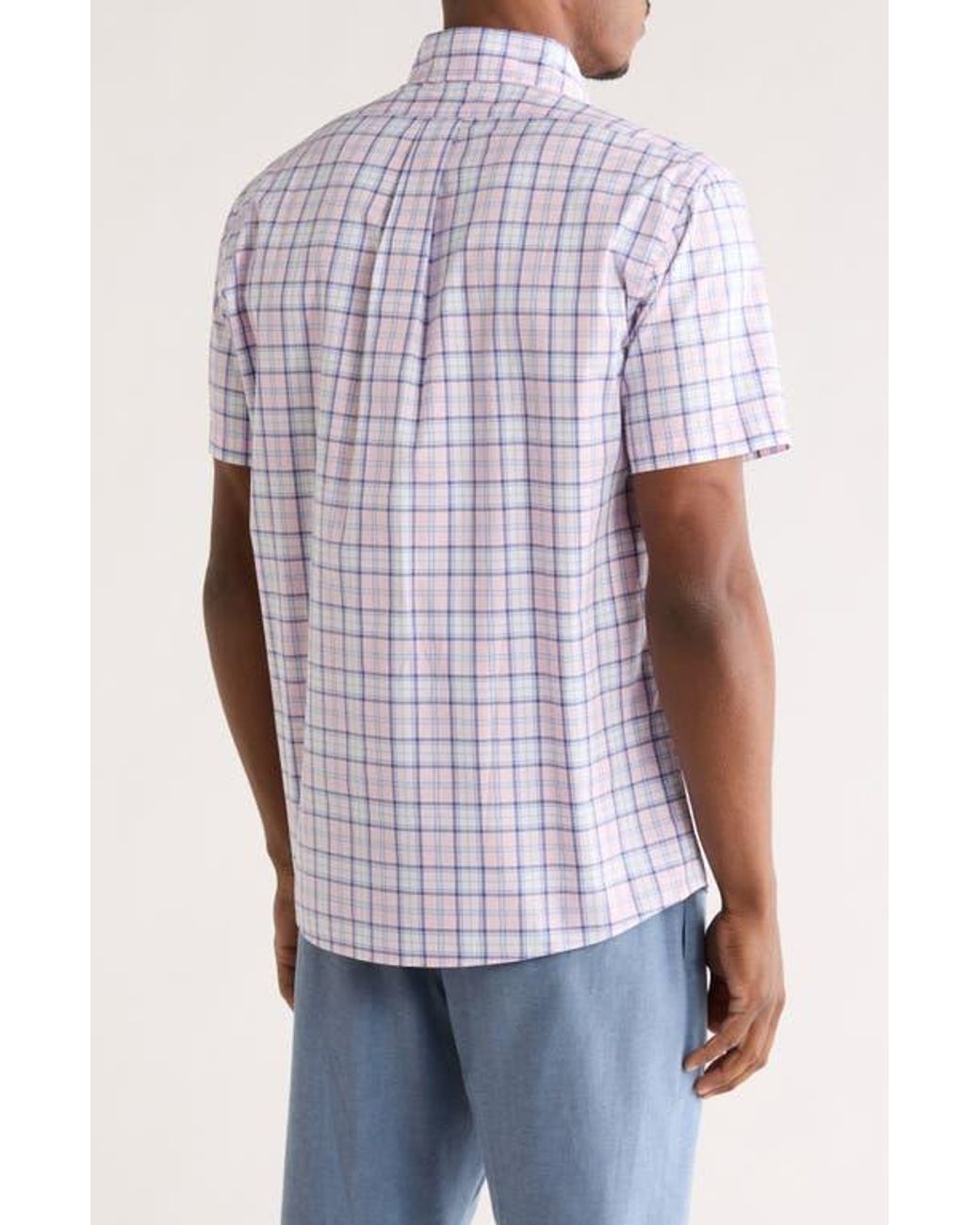 Brooks Brothers Purple Sport Fit Plaid Short Sleeve Button-Down Shirt for men