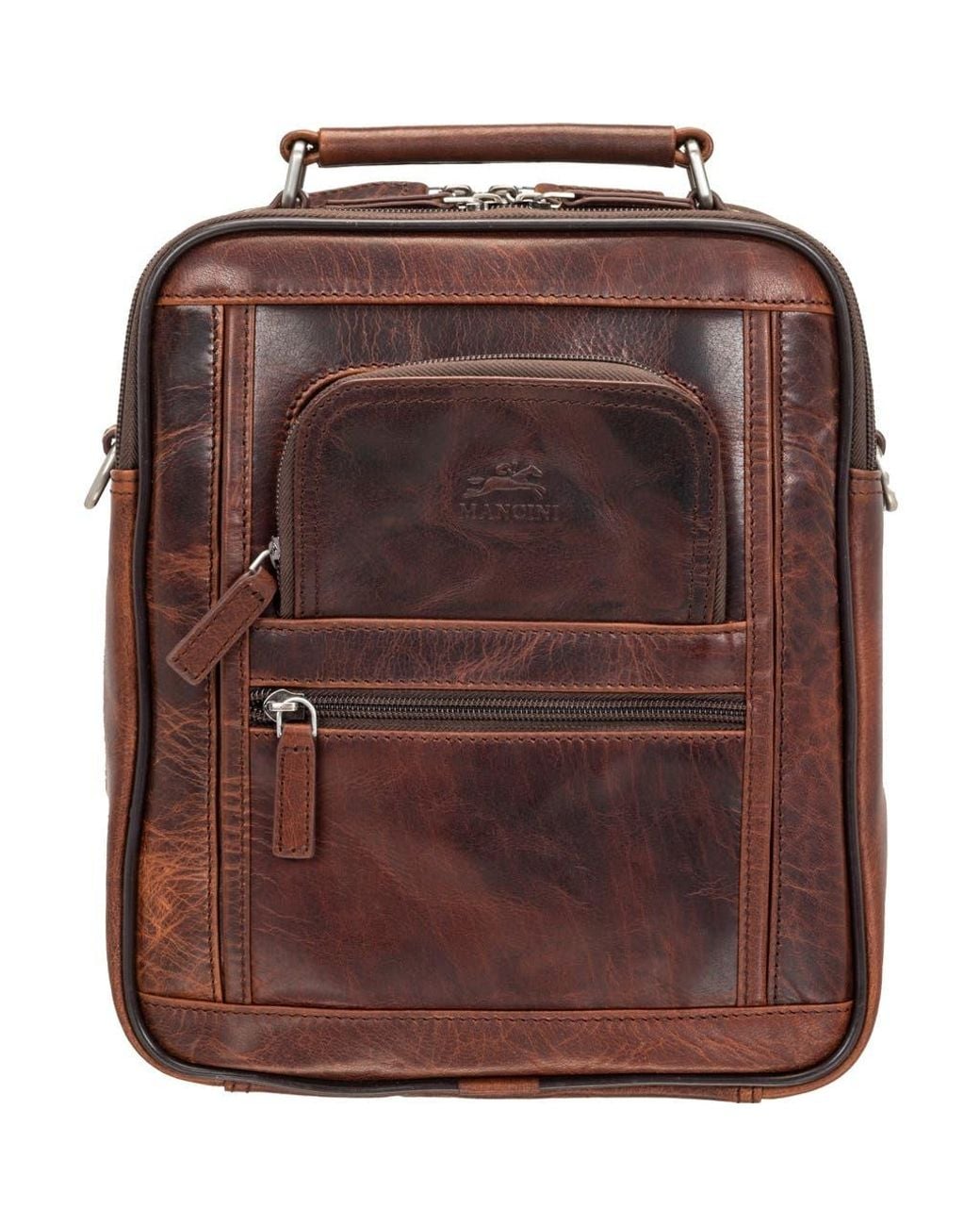 Mancini Brown Buffalo Double Compartment Bag for men