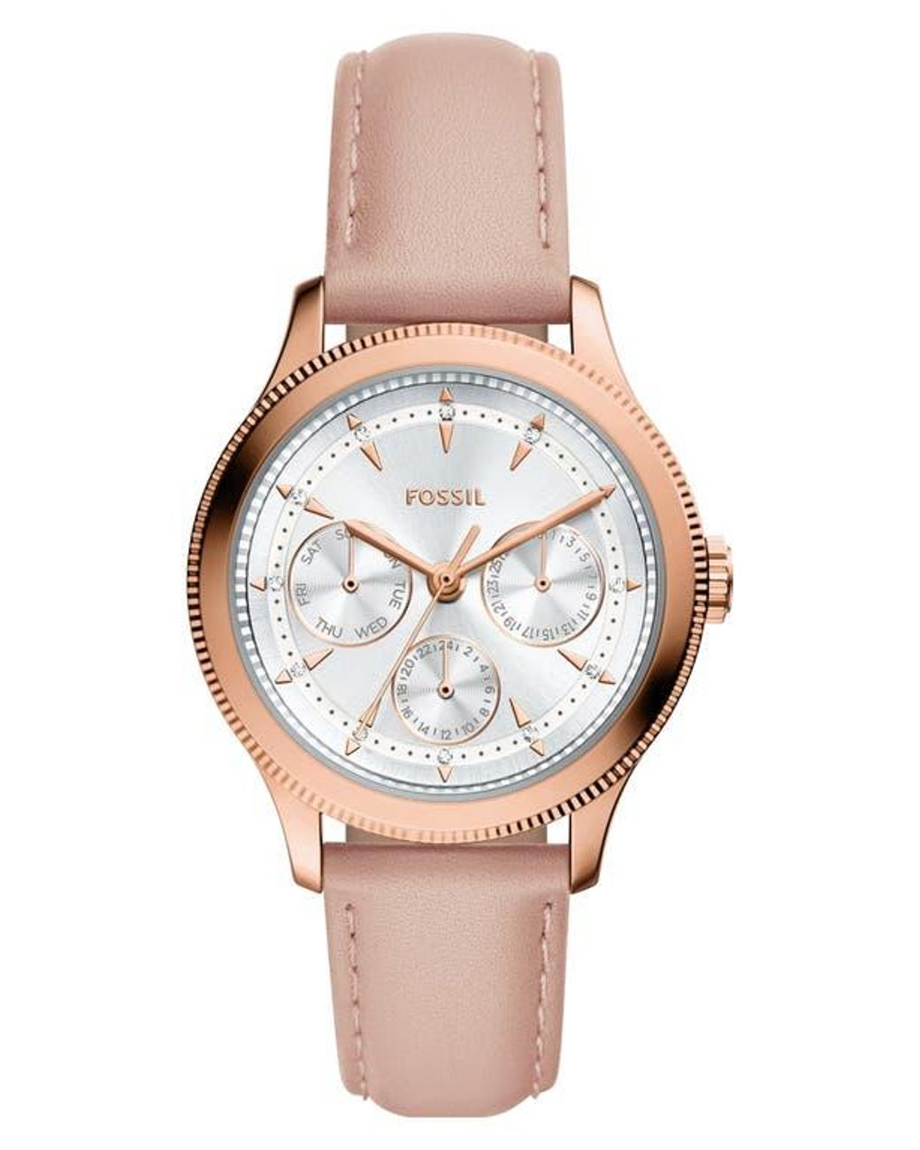 Fossil Metallic Brynn Multifunction Leather Strap Watch, 38Mm for men