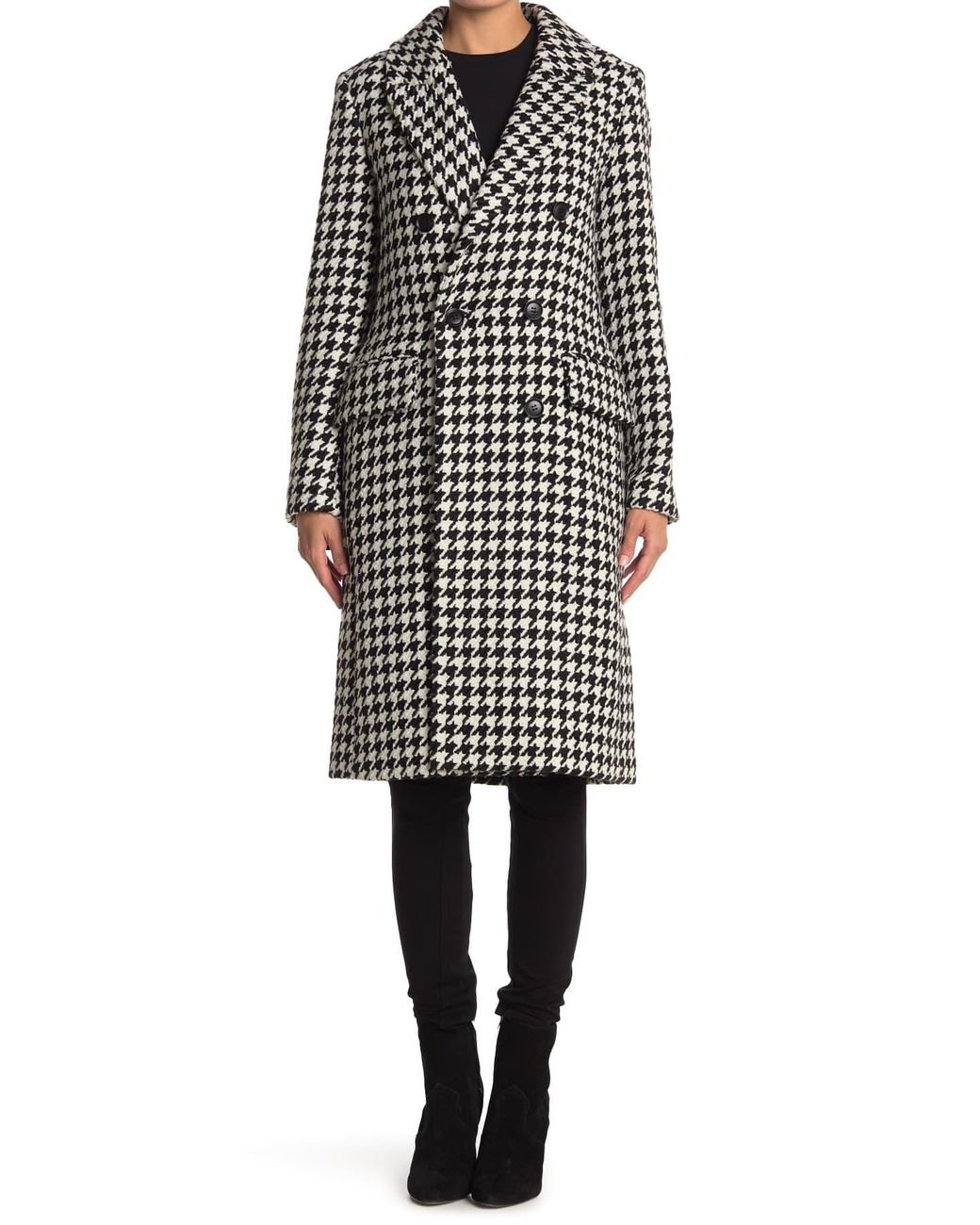 BCBGMAXAZRIA Houndstooth Double Breasted Wool Blend Coat in