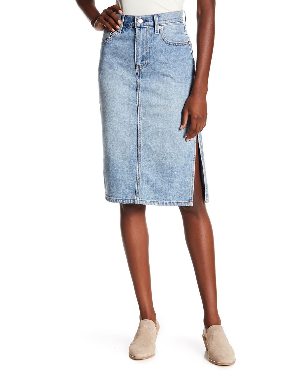 Levi's Side Slit Skirt in Blue | Lyst
