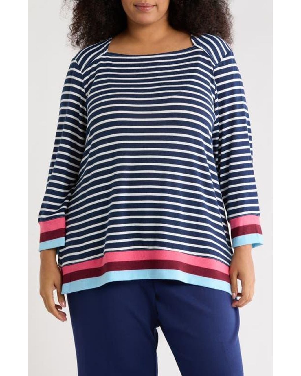 Ruby Rd Blue Stripe Hacci Pullover