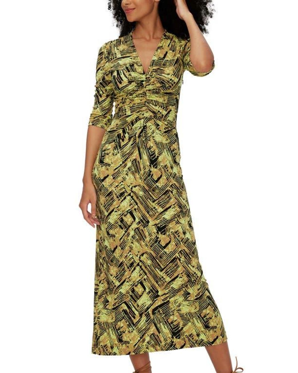 Diane von Furstenberg Green Alba Ruched Midi Dress
