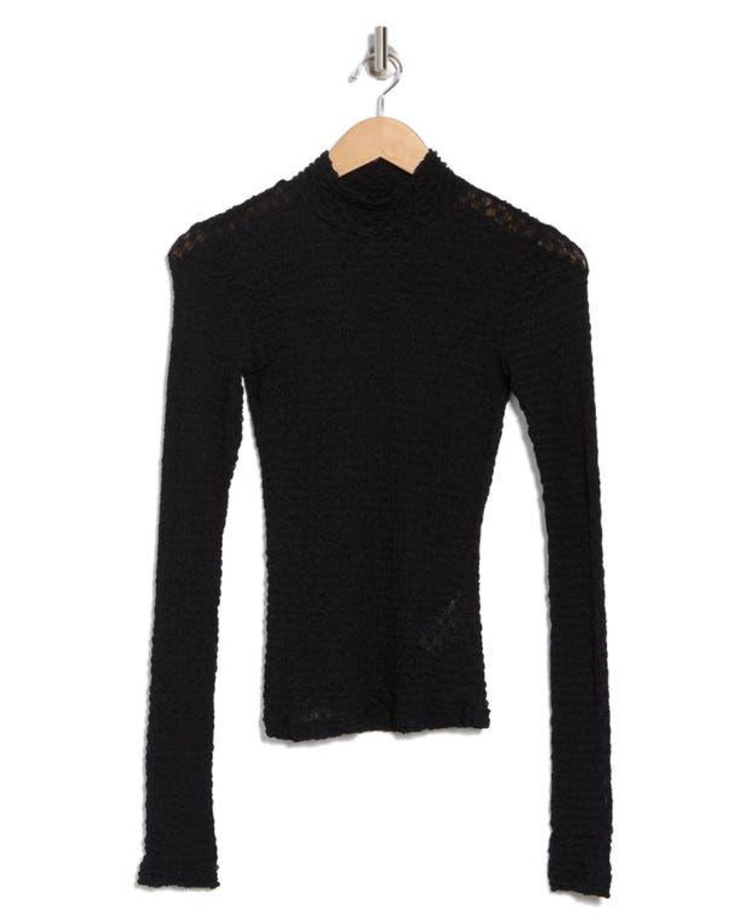 FRAME Black Mesh Turtleneck