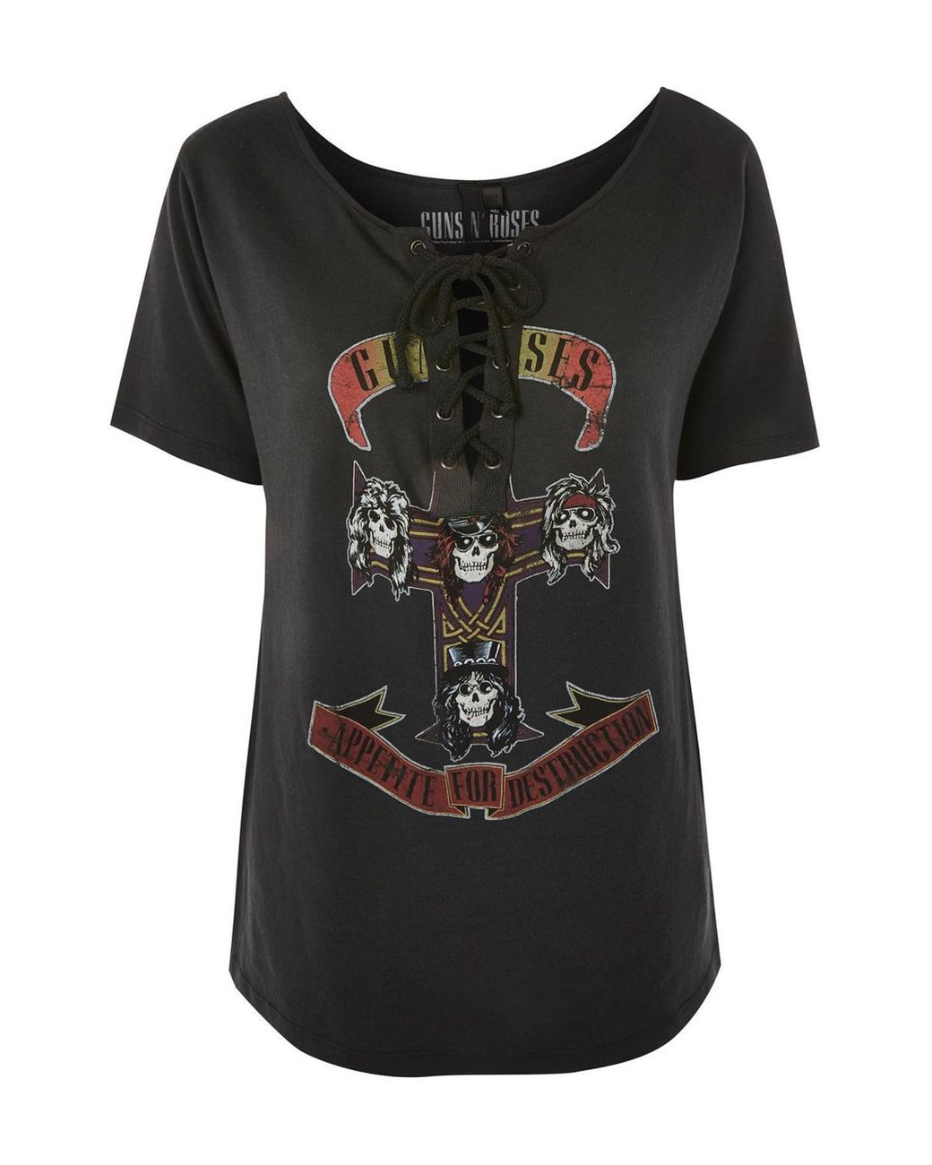 TOPSHOP By And Finally Guns N' Roses Graphic Lace-up Tee in Black | Lyst