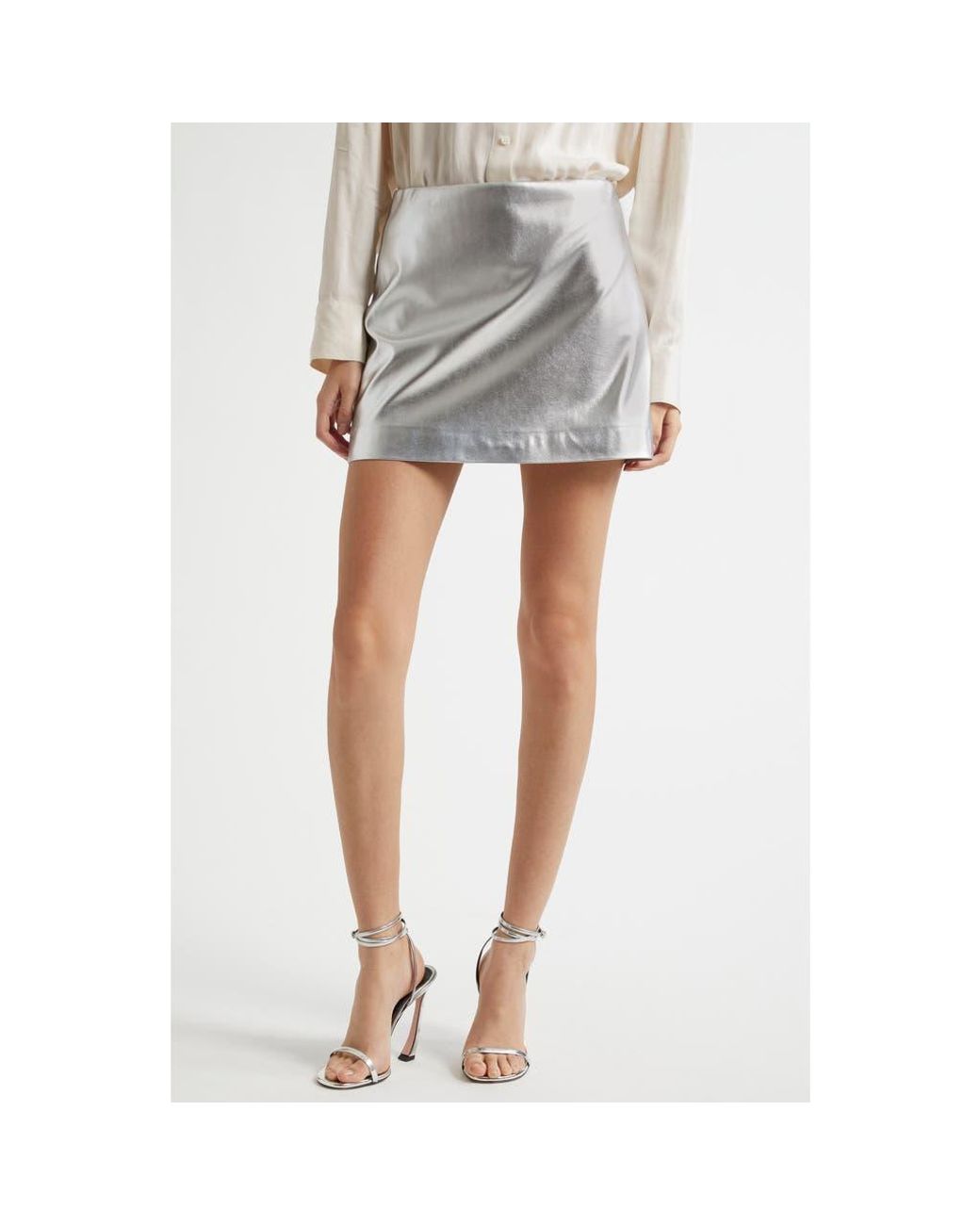 Alice + Olivia Elana Metallic Faux Leather Miniskirt in Gray | Lyst