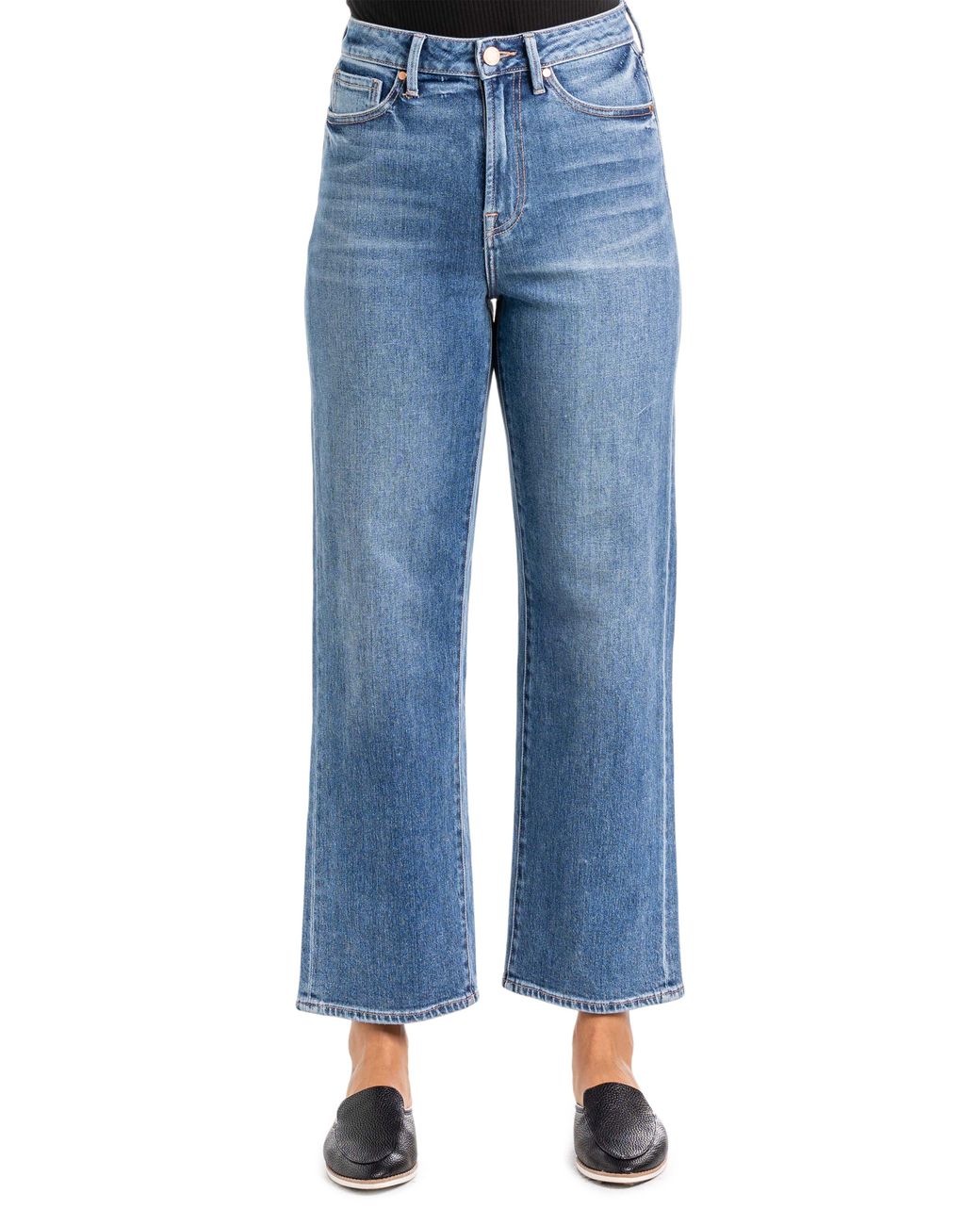 Articles of Society Midtown Mid Rise Crop Wide Leg Jeans in Blue