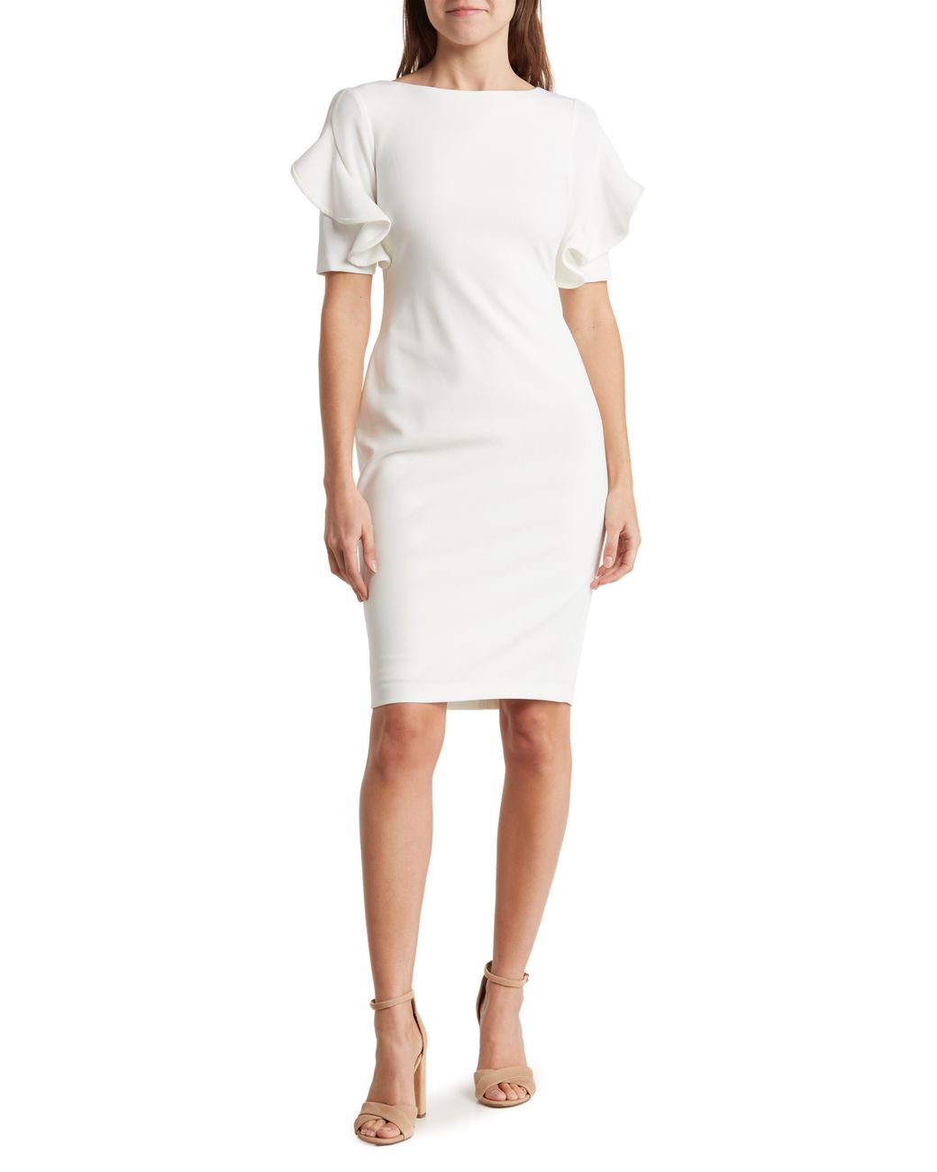 Calvin Klein Scuba Crepe Short Sheath Dress with Short Pucker Sleeve