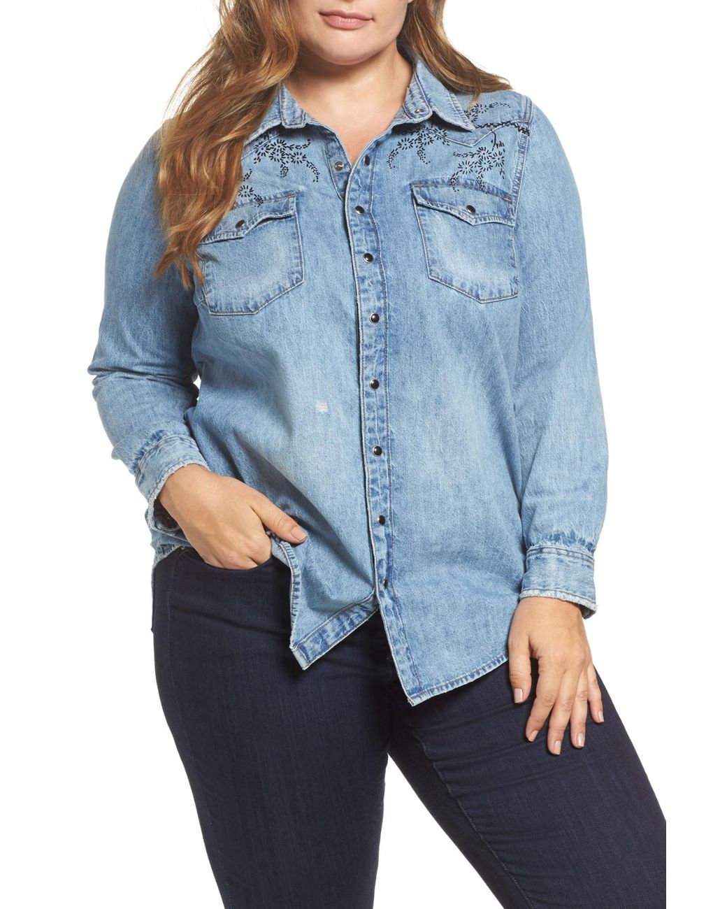 Lucky Brand Embroidered Denim Shirt 