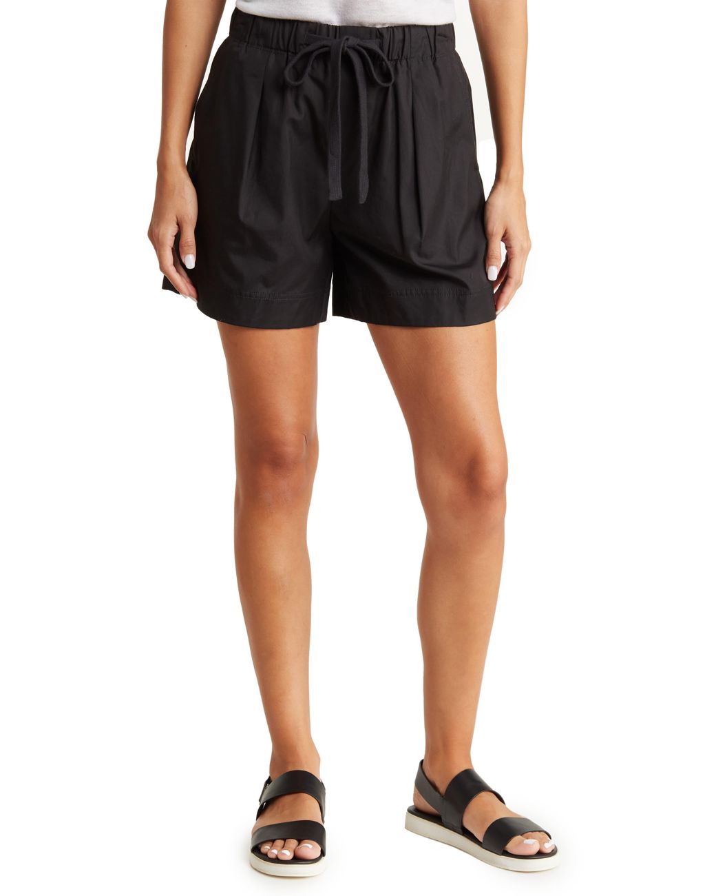 Vince Pleat Front Cotton Shorts in Black | Lyst