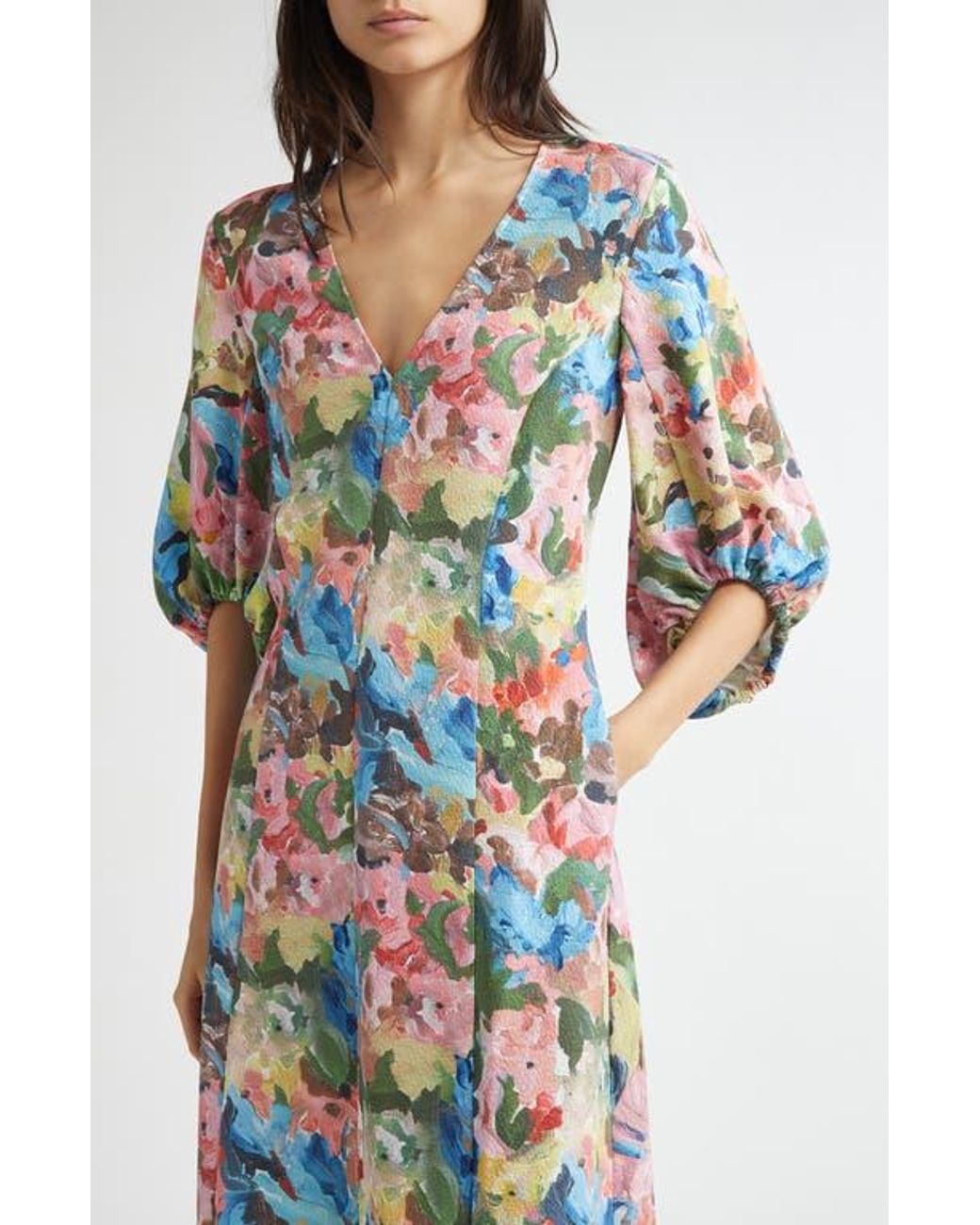 Stine Goya Floral Midi Dress in White | Lyst
