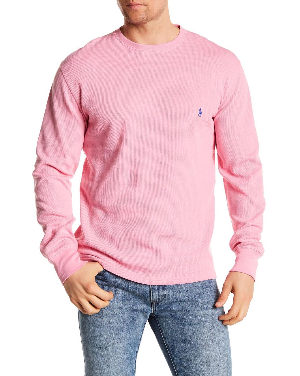 Polo Ralph Lauren Waffle Knit Long Sleeve Crew Neck Tee in Pink for Men |  Lyst