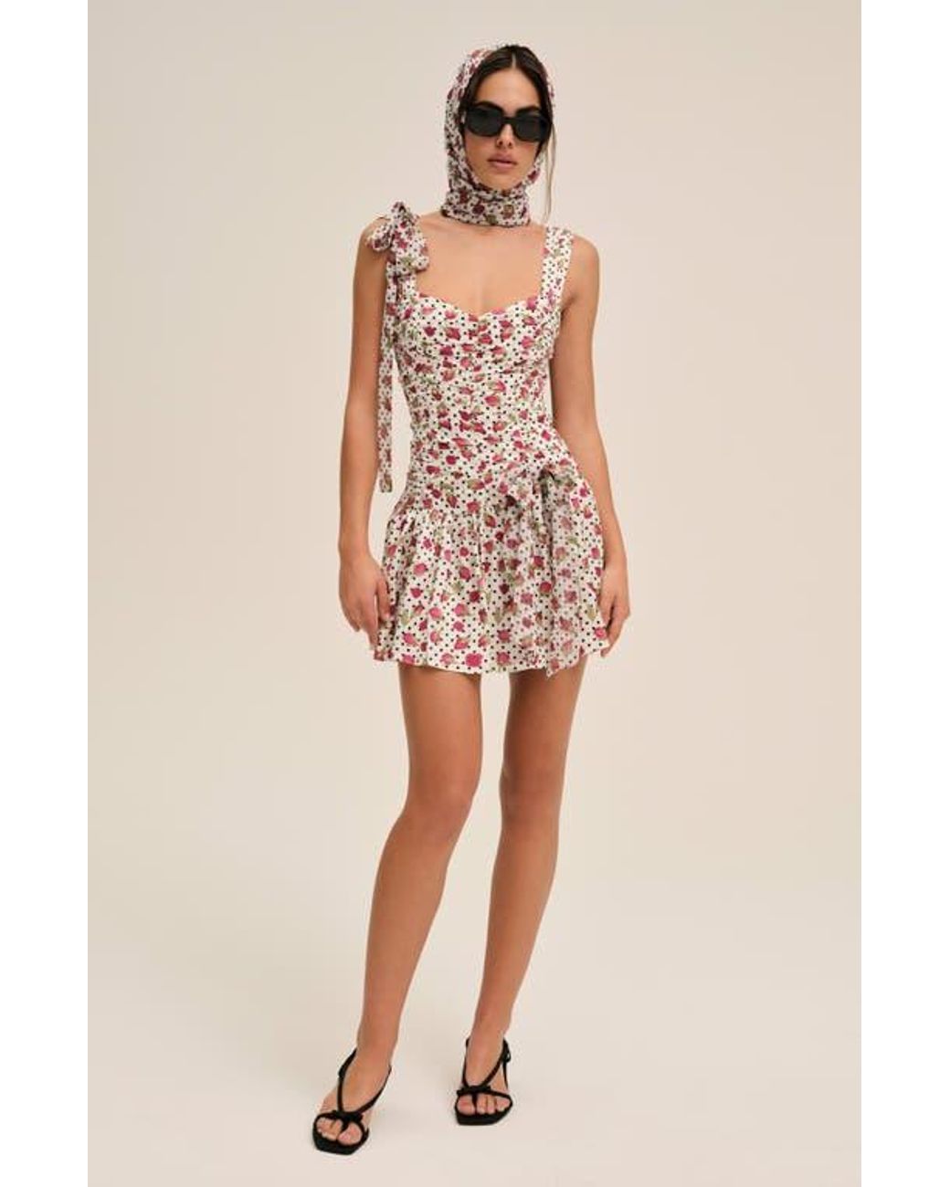 For Love & Lemons Betty Bud Fit & Flare Minidress in White | Lyst