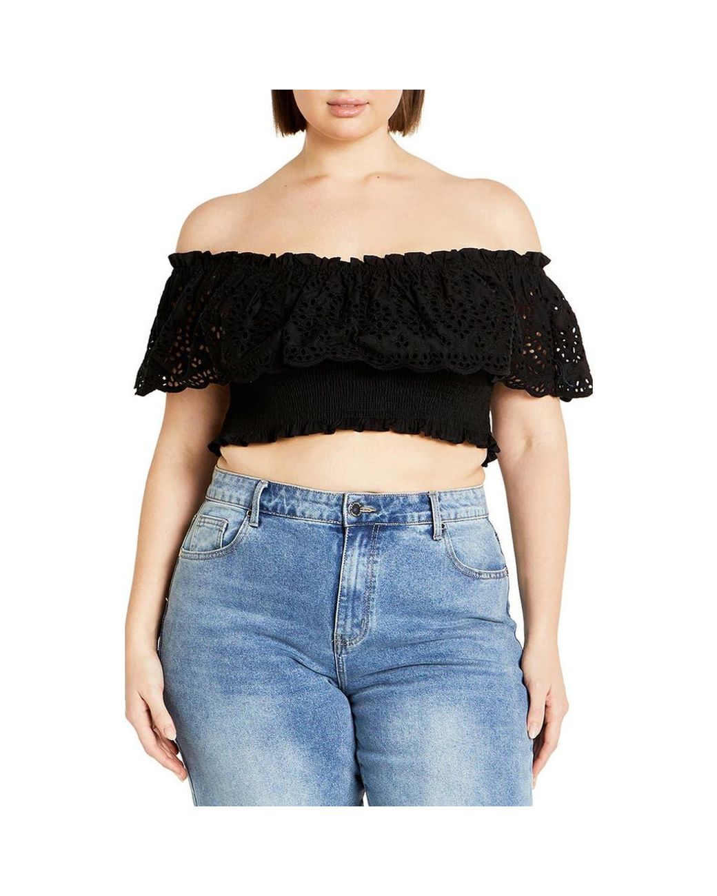City Chic Black Jayde Eyelet Overlay Top