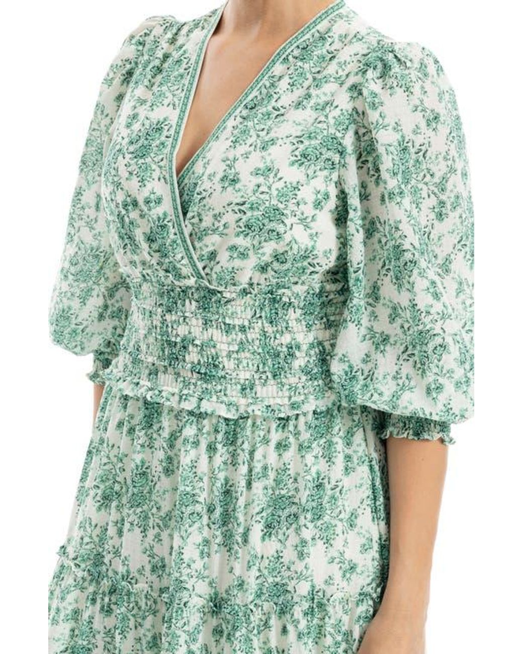 Max Studio Surplice Neck Smocked Waist Maxi Dress in Green | Lyst Max Studio Surplice Neck Smocked Waist Maxi Dress in Green | Lyst