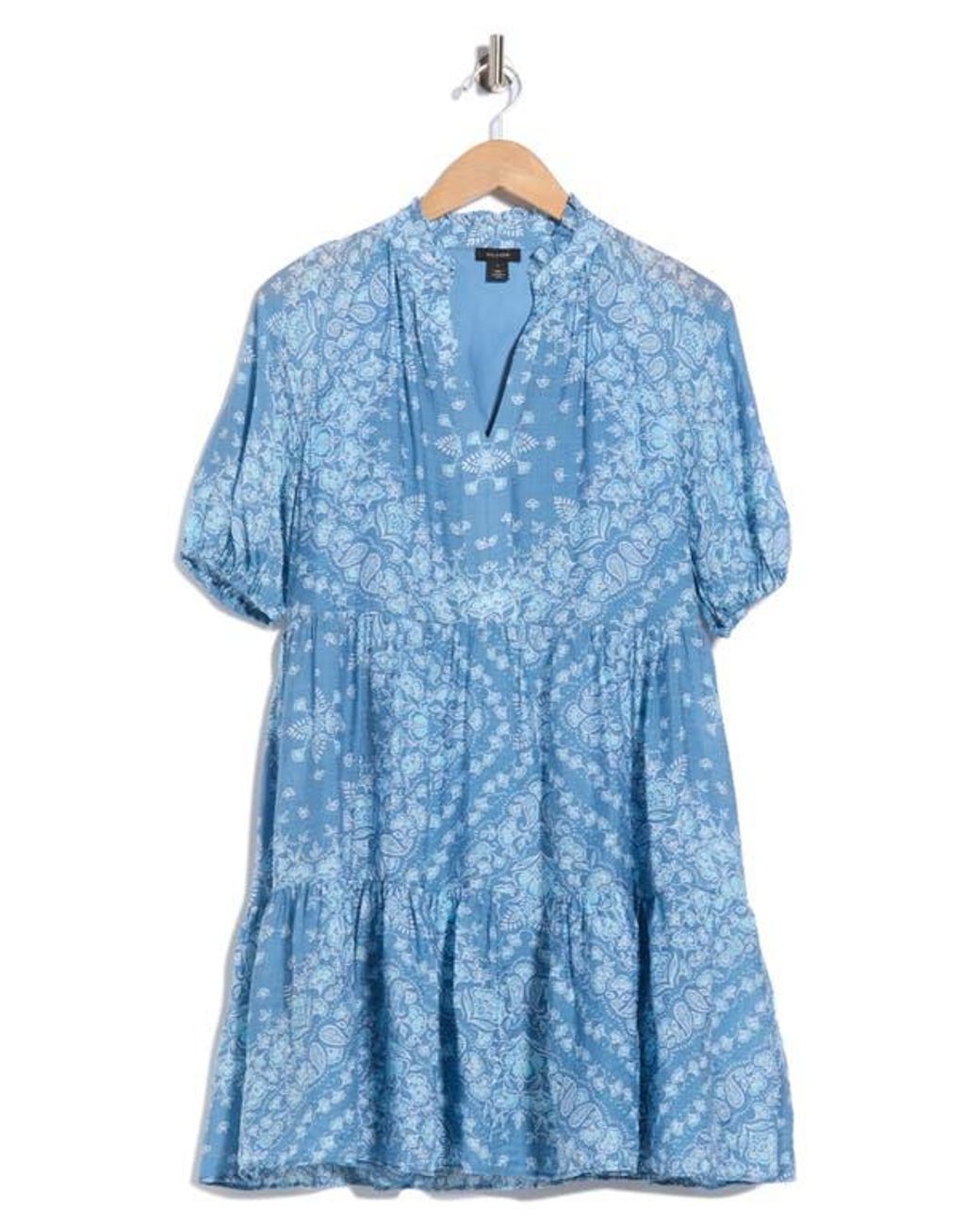 Halogen® Blue Tiered Split Neck Dress