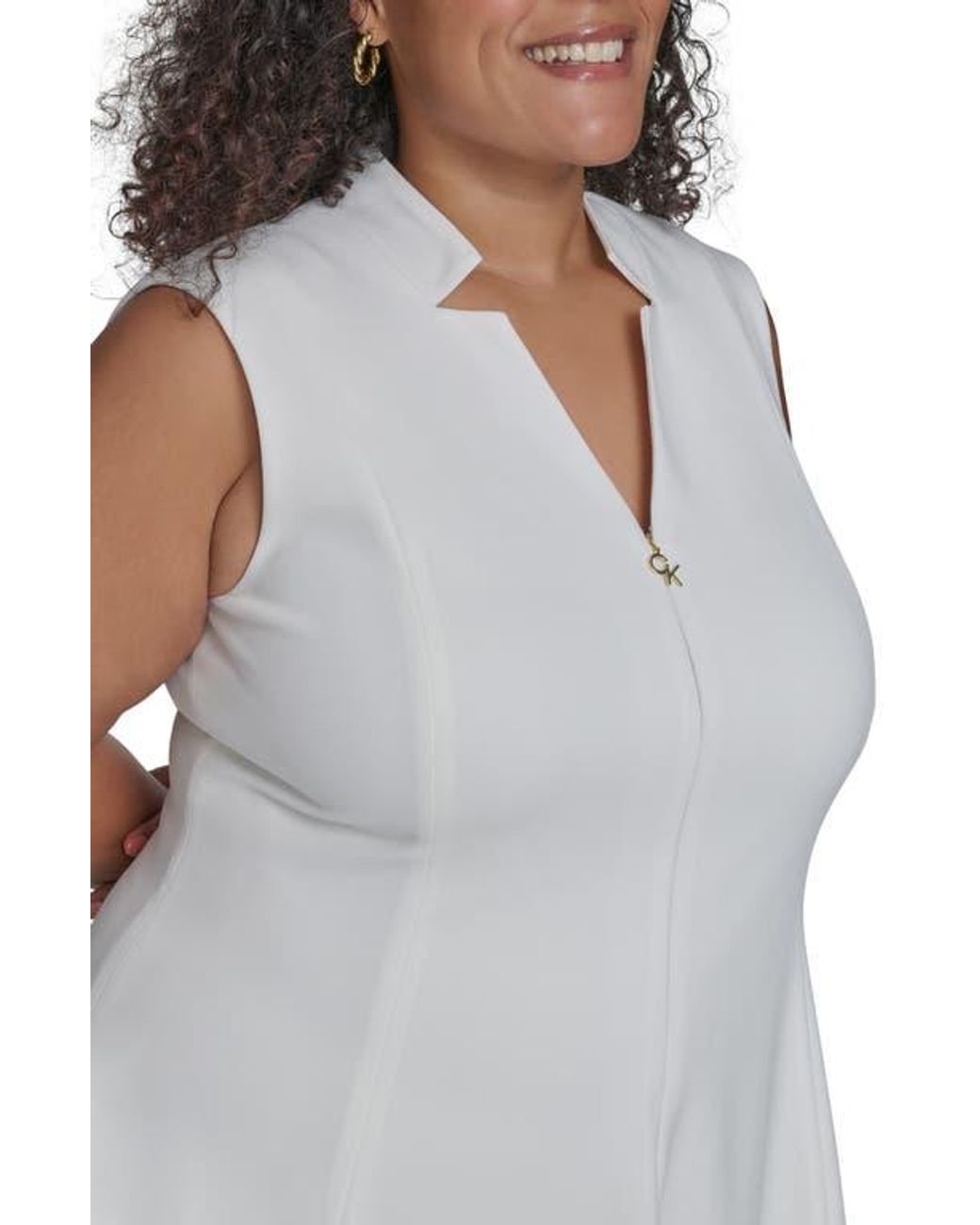 Calvin Klein Logo Zip Scuba Crepe Dress in Gray | Lyst Calvin Klein Logo Zip Scuba Crepe Dress in Gray | Lyst