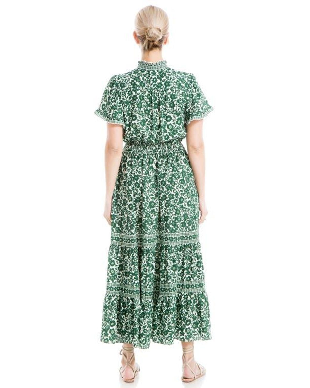 Max Studio Smocked Flutter Sleeve Maxi Dress in Green | Lyst