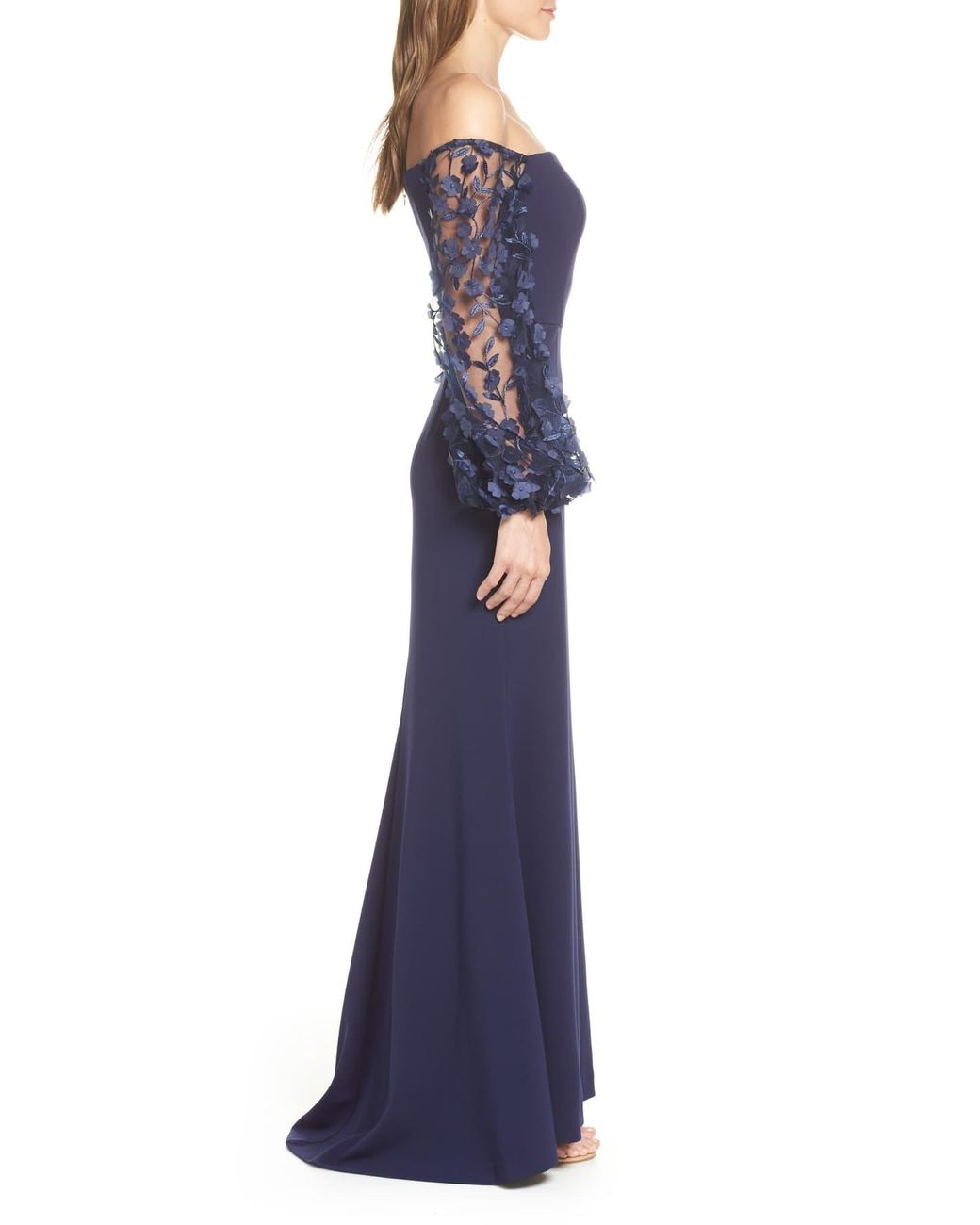 Eliza j off the shoulder 3d hotsell floral sleeve scuba crepe evening dress