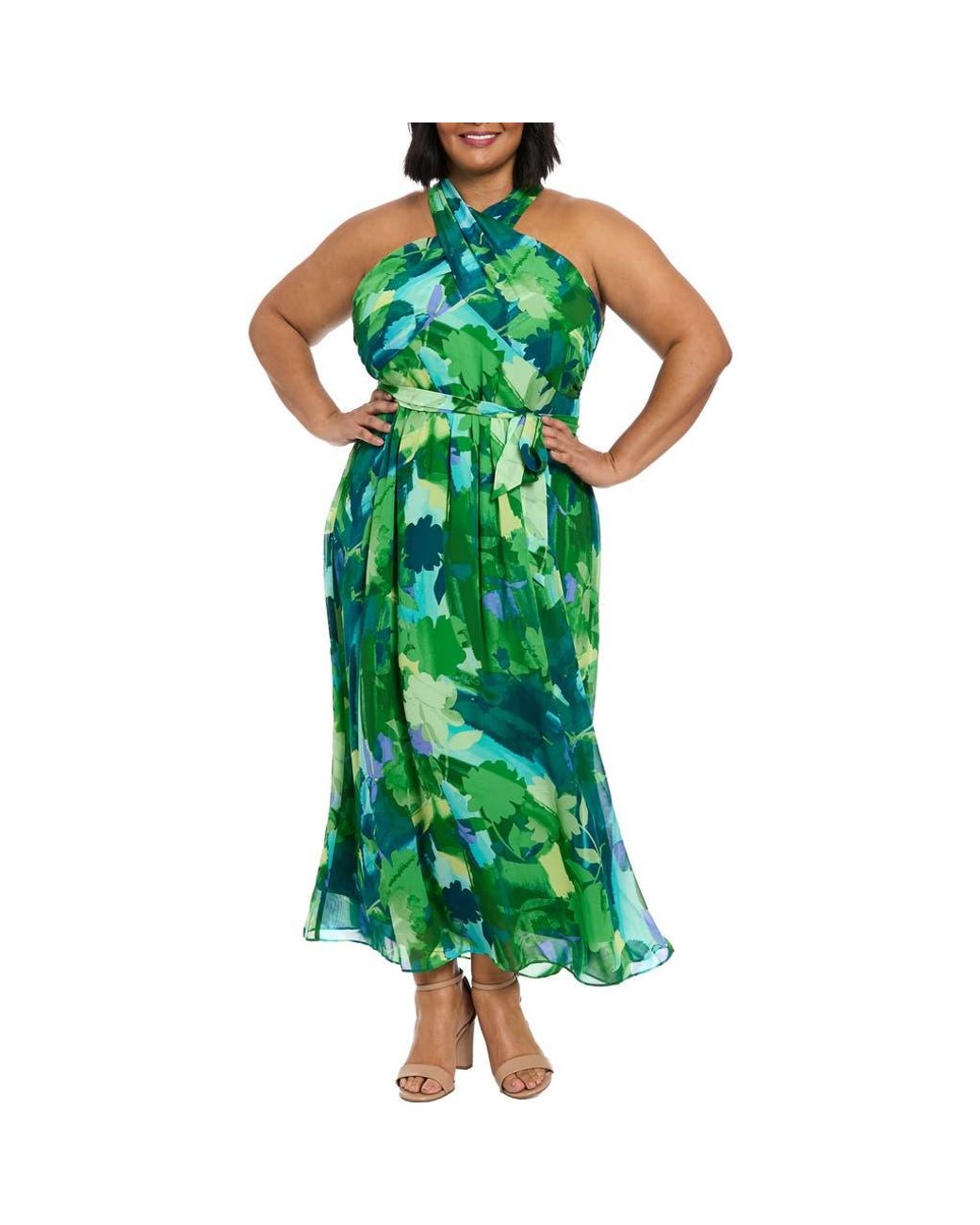 sachin and babi light blue dress Women's Green/flowers Linen-Blend Halterneck Dress main image 1