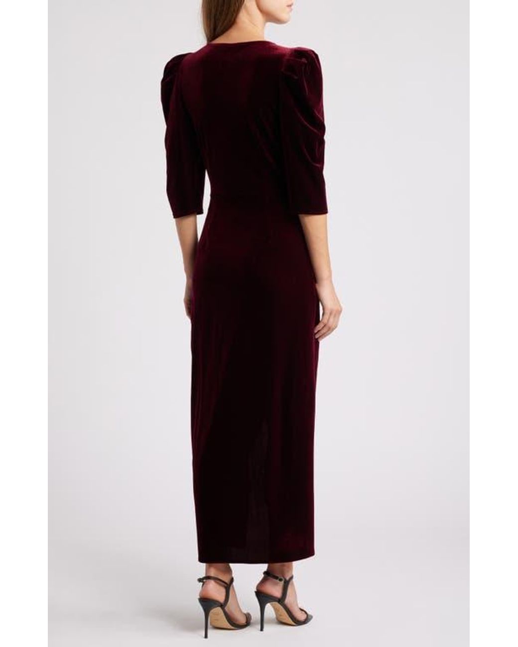 Chelsea28 Faux Wrap Velvet Midi Cocktail Dress in Red | Lyst