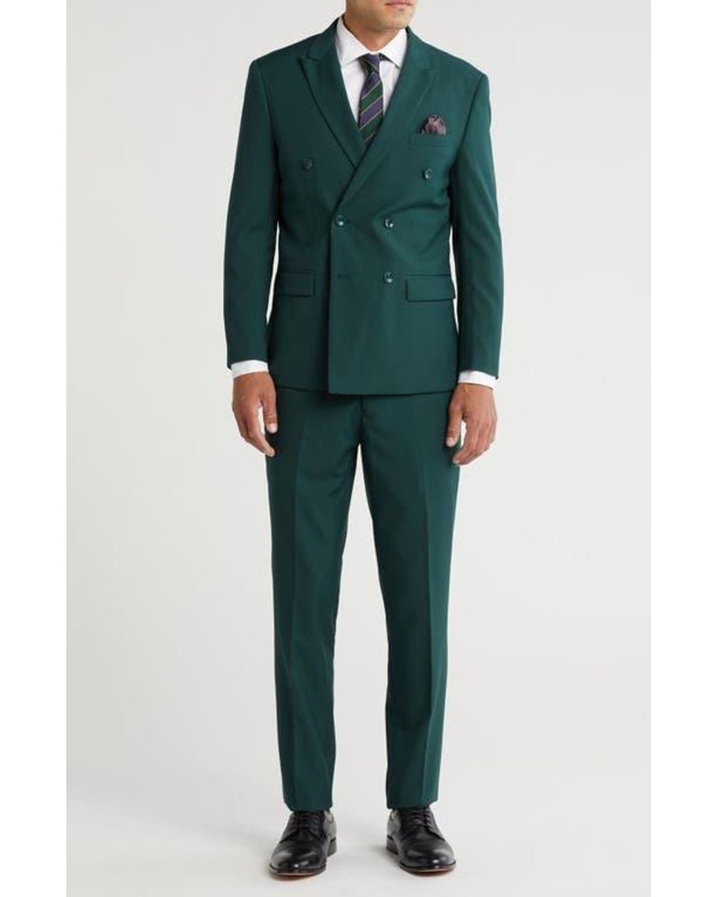 Gino Vitale Green Slim Fit Solid Double Breasted Suit for men