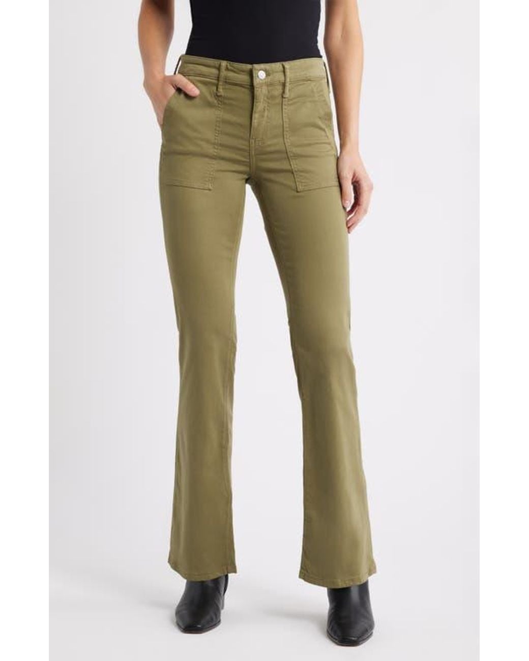 Mavi Green Vicky Patch Pocket Mid Rise Bootcut Sateen Pants