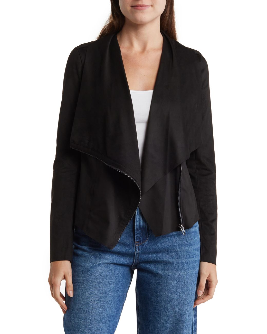 Blank NYC Faux Suede Drape Front Jacket in Black Lyst