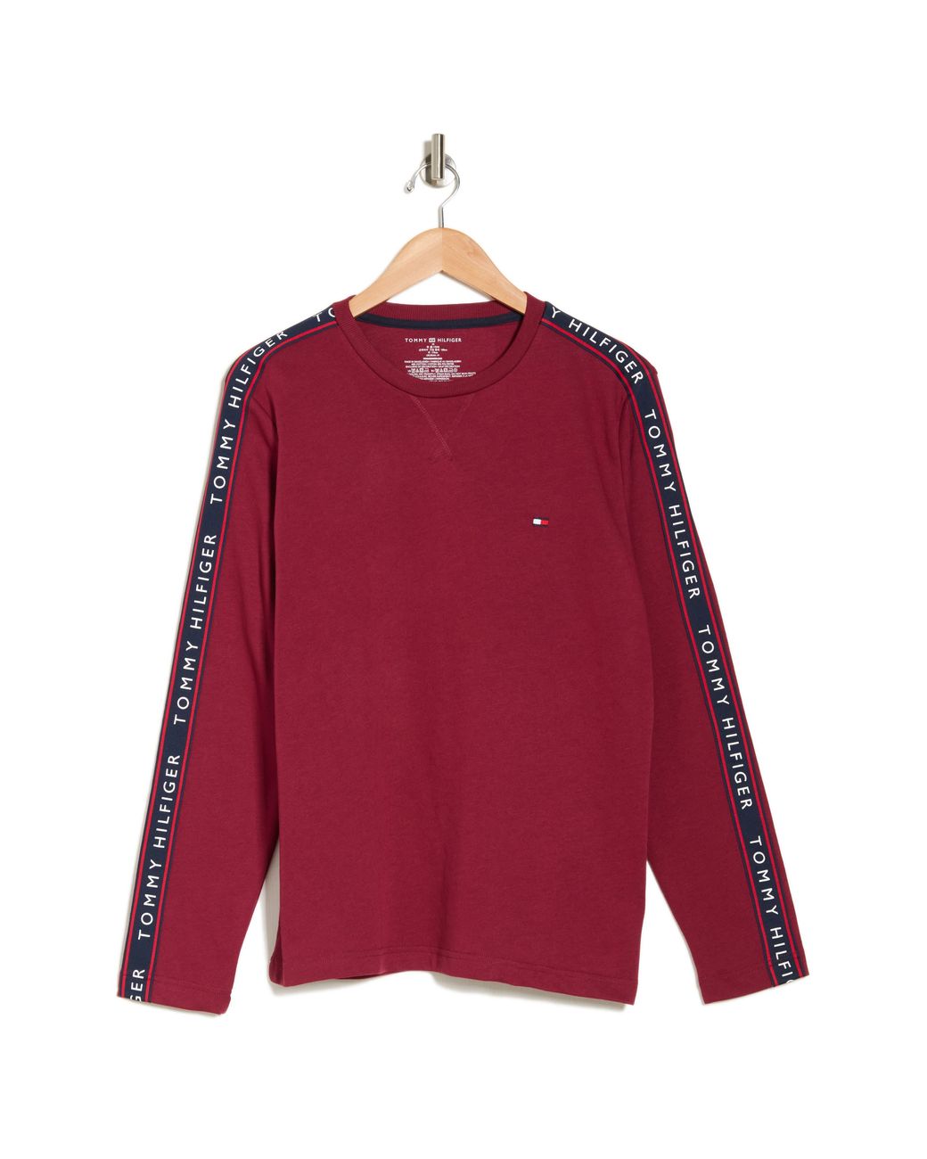 Tommy Hilfiger Logo Stripe Long Sleeve Pajama T shirt in Red for