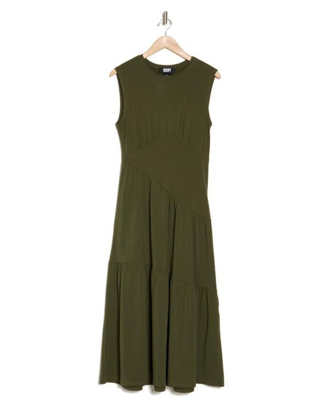 DKNY Tiered Stretch Cotton Maxi Dress in Green | Lyst