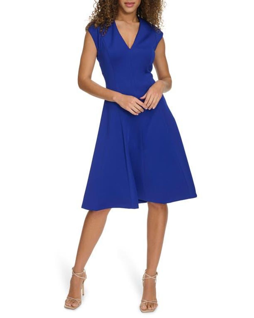 slim fit dress slacks Calvin Klein Girls Punto Tape Fit Flare Dress in Black