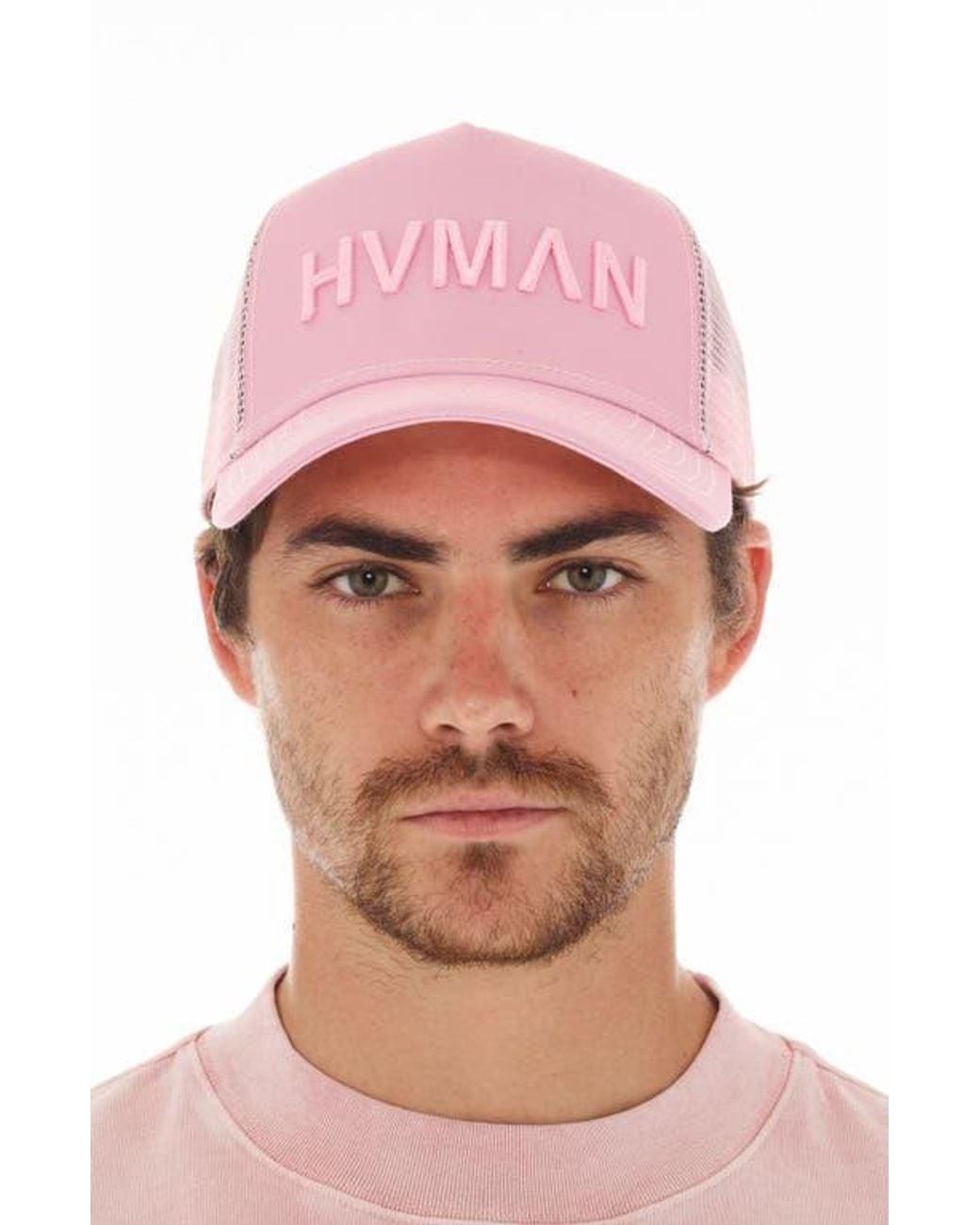 HVMAN Pink Logo Mesh Trucker Hat for men