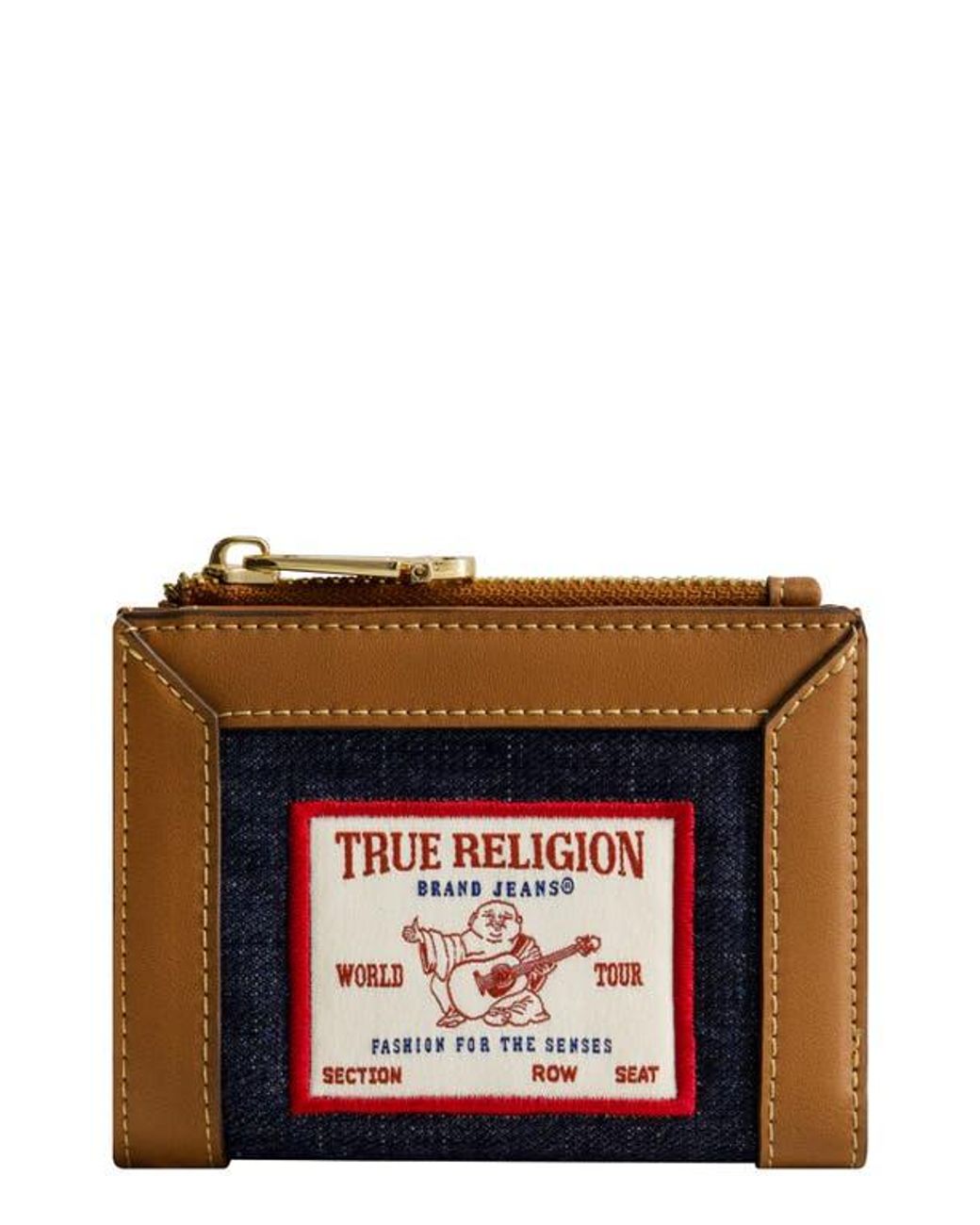 True Religion Red Buddha Patch Small Denim Wallet