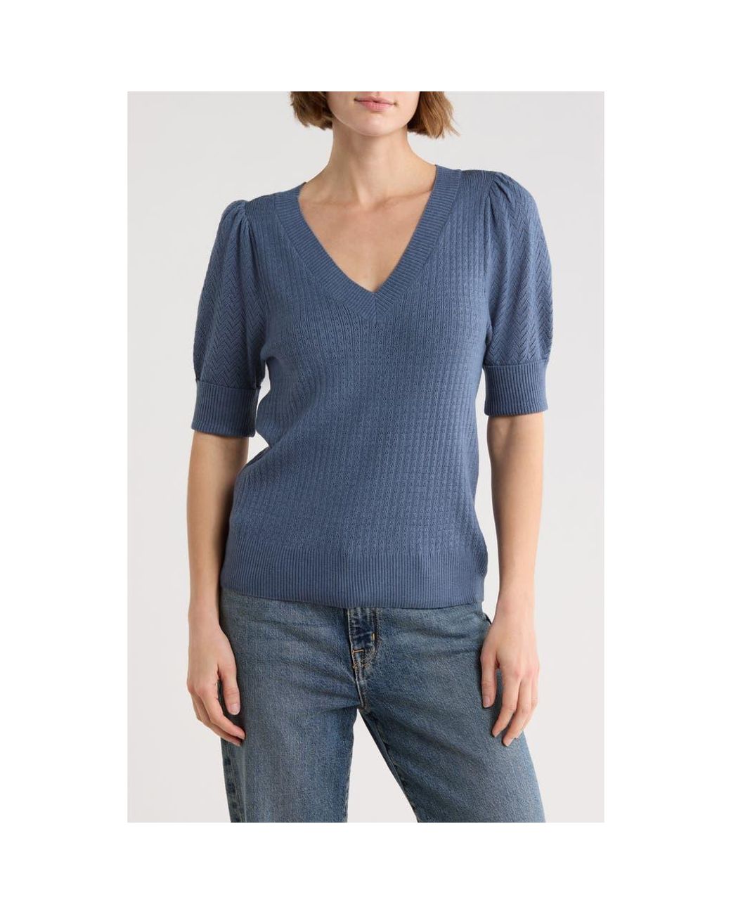 DR2 by Daniel Rainn Pointelle Stitch Sweater in Blue | Lyst