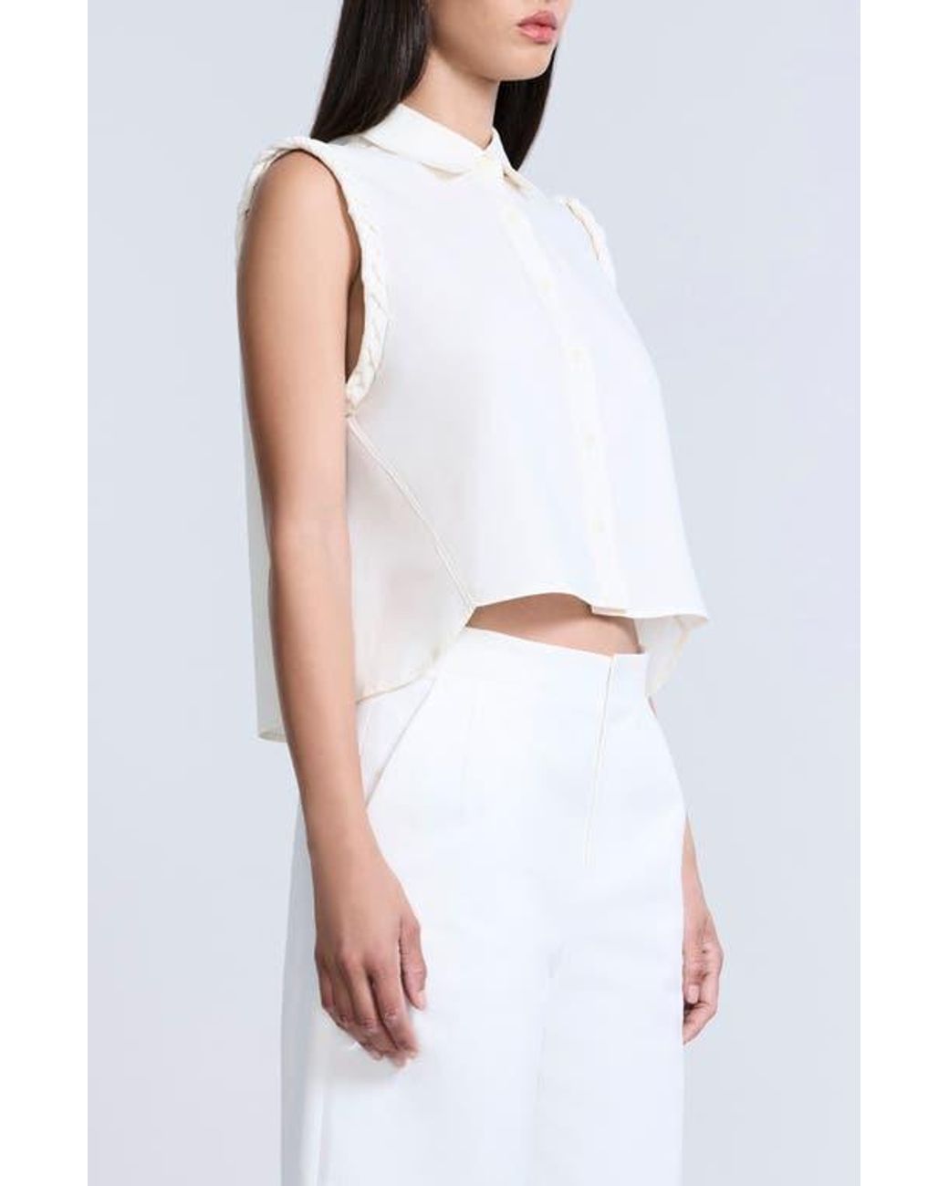BCBGMAXAZRIA White Braided Button-Up Shirt