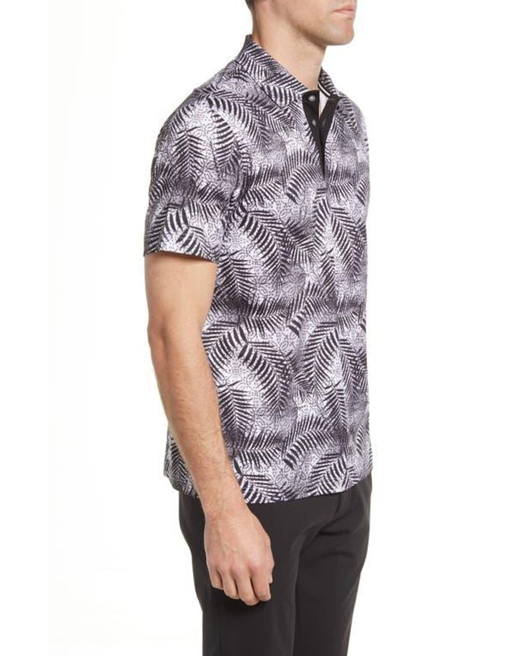 Bugatchi Gray Digital Print Cotton Polo for men
