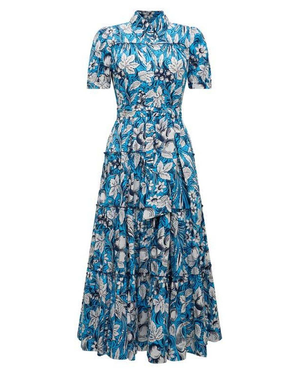 Diane von Furstenberg Blue Queena Tie Belt Stretch Cotton Midi Dress