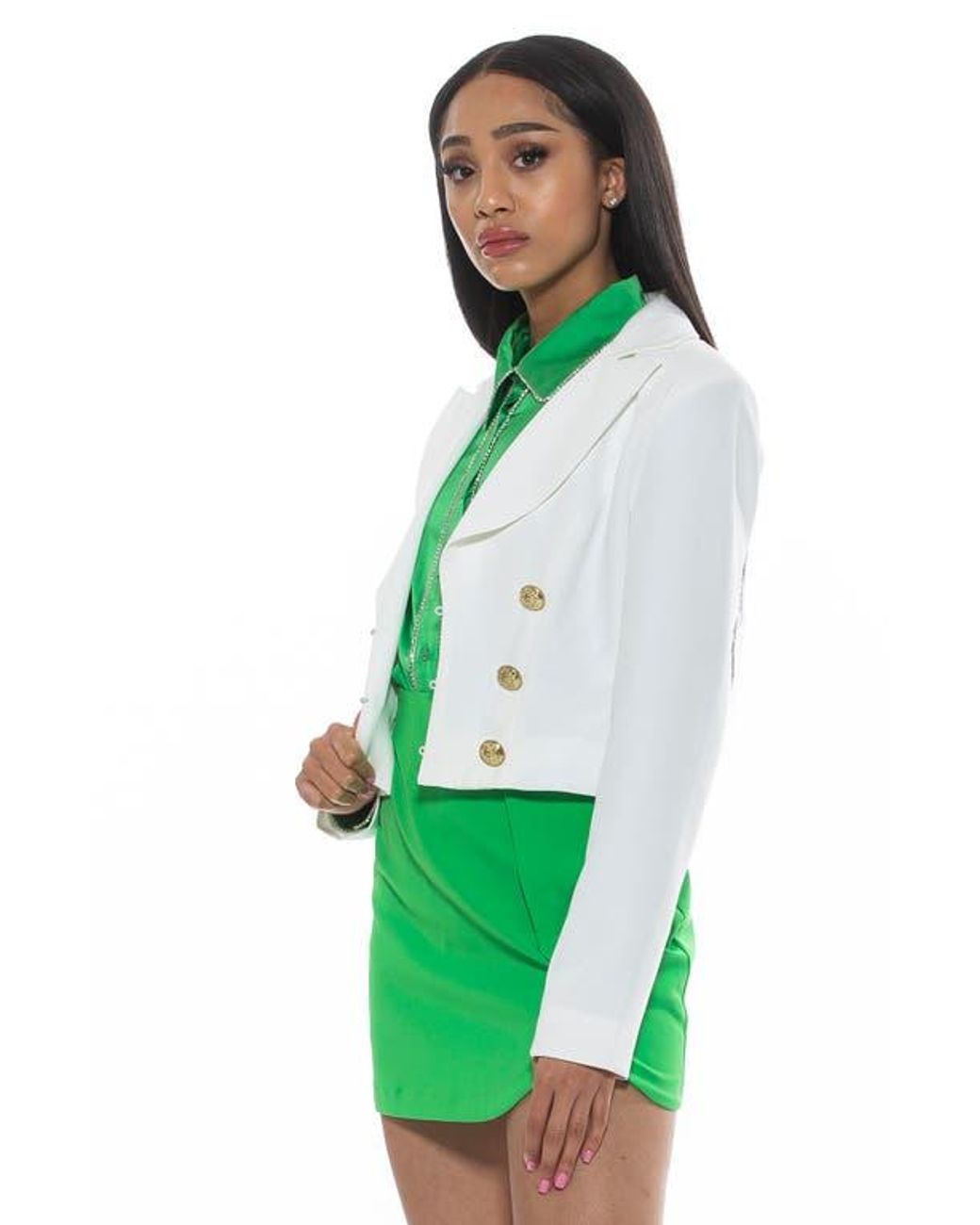 Alexia Admor Green Jesse Cropped Blazer