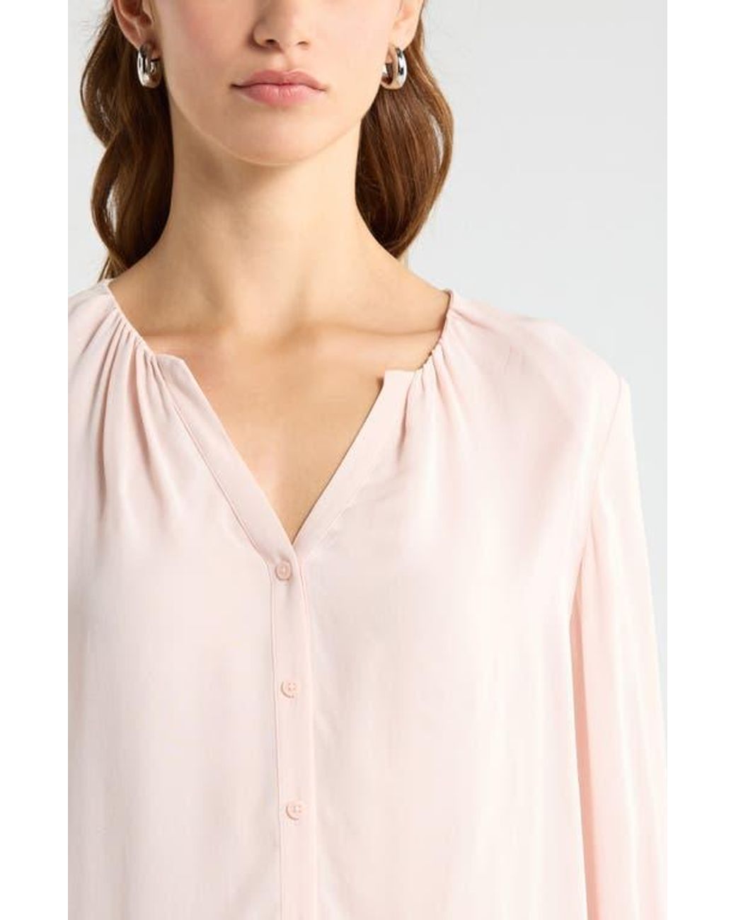 Nordstrom Natural V-Neck Button-Up Top