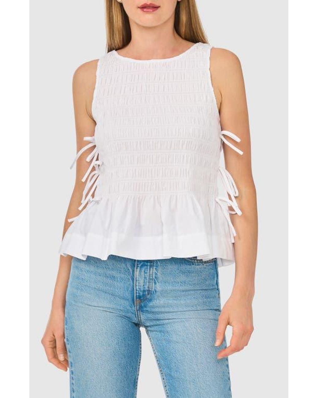 Cece White Woven Puckered Tank