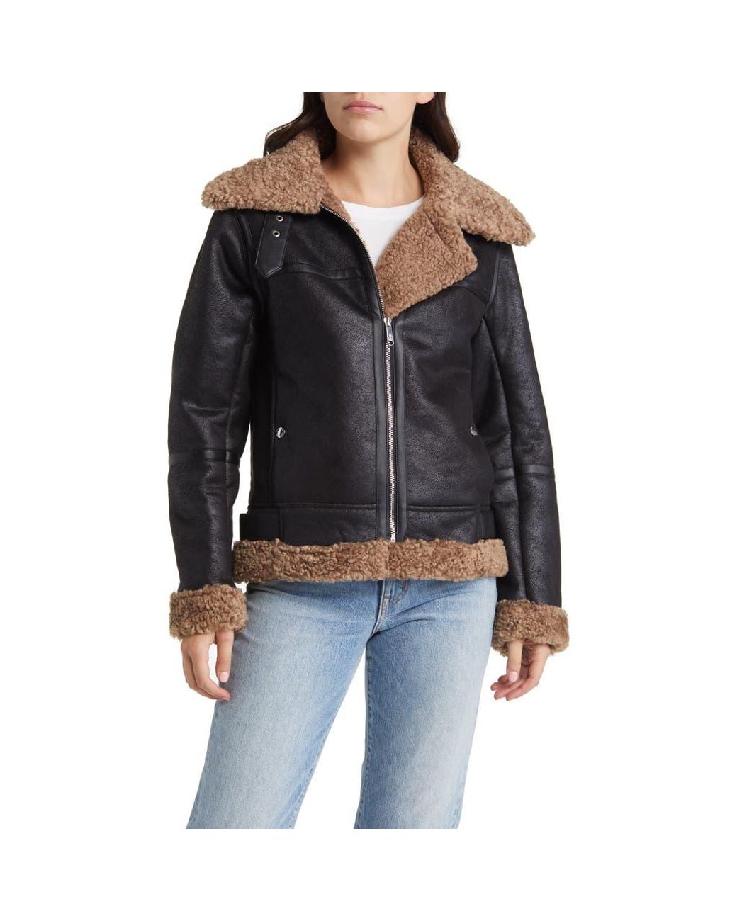 Sam Edelman Faux Shearling Aviator Jacket in Black Lyst